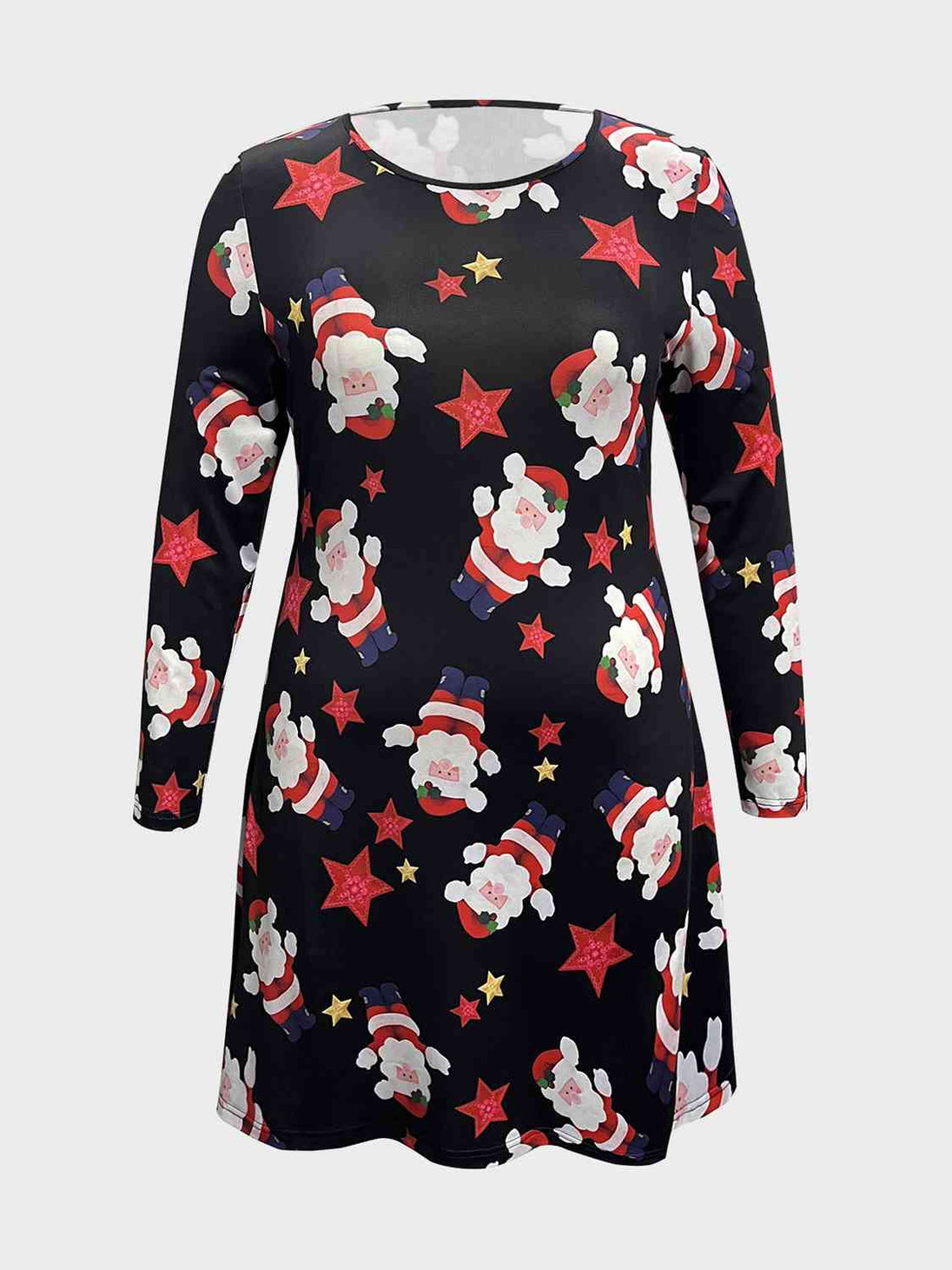 Plus Size Santa Printed Round Neck Dress -BazaarBey - www.shopbazaarbey.com