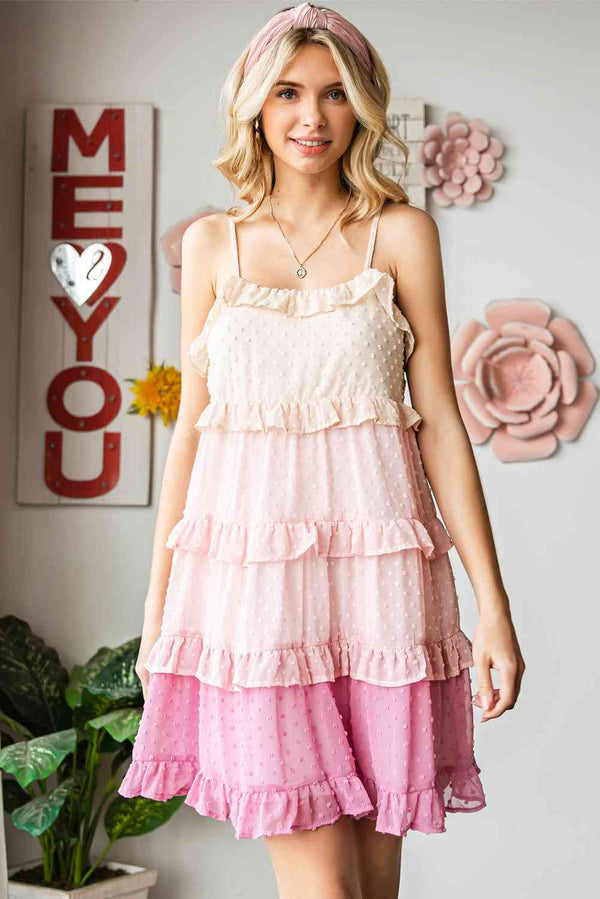 Color Block  Ruffled Tiered Spaghetti Strap Dress -BazaarBey - www.shopbazaarbey.com
