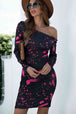 Printed Boat Neck Long Sleeve Dress -BazaarBey - www.shopbazaarbey.com