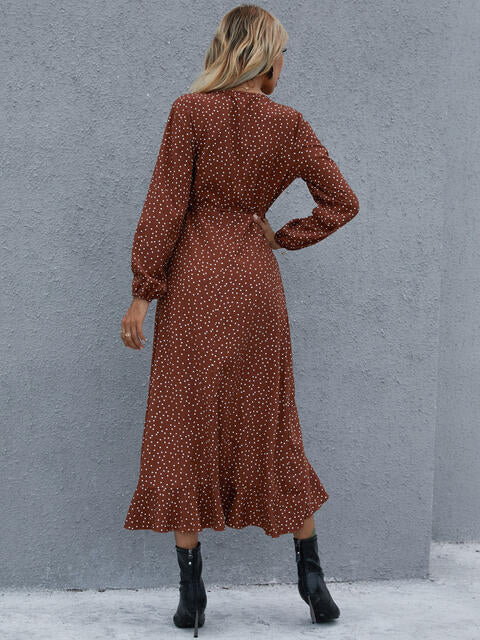  Neck Ruffled Midi Dress -BazaarBey - www.shopbazaarbey.com