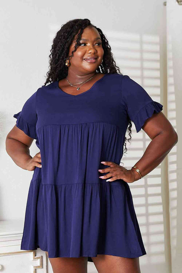  V-Neck Flounce Sleeve Tiered Dress -BazaarBey - www.shopbazaarbey.com