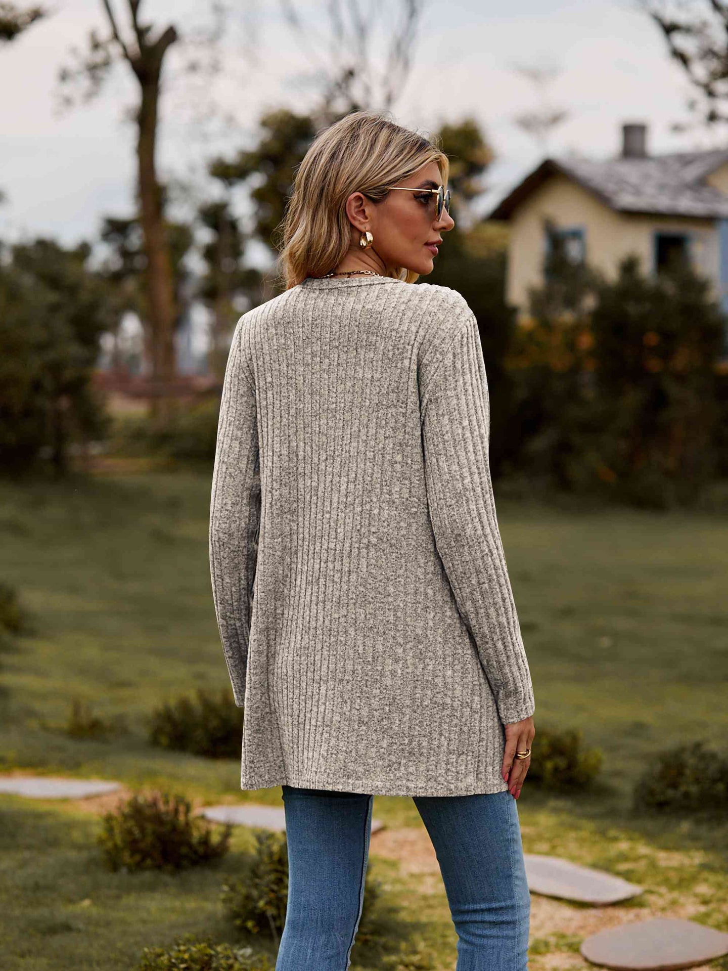 Ribbed Button-Up Cardigan with Pockets Trendsi
