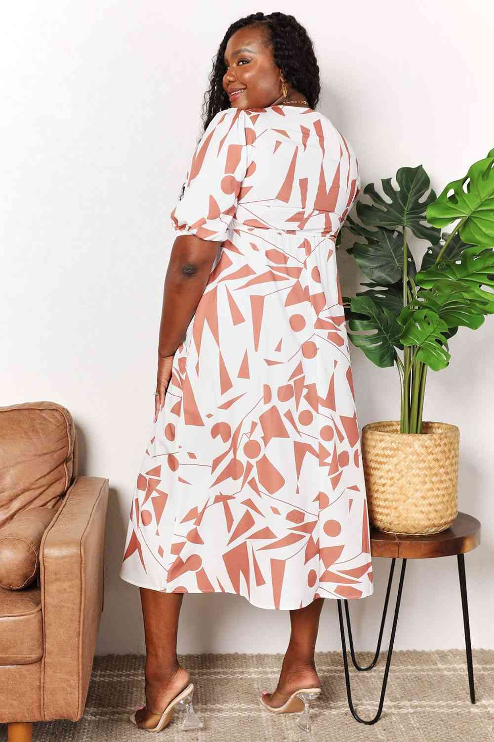  Printed  Balloon Sleeve Dress -BazaarBey - www.shopbazaarbey.com