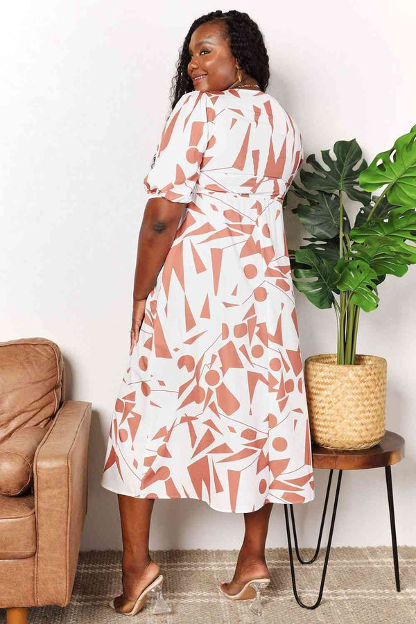  Printed  Balloon Sleeve Dress -BazaarBey - www.shopbazaarbey.com