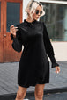 Round Neck Smocked Long Sleeve Mini Dress -BazaarBey - www.shopbazaarbey.com