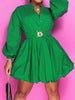 Notched Button Up Balloon Sleeves Dress -BazaarBey - www.shopbazaarbey.com