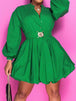 Notched Button Up Balloon Sleeves Dress -BazaarBey - www.shopbazaarbey.com