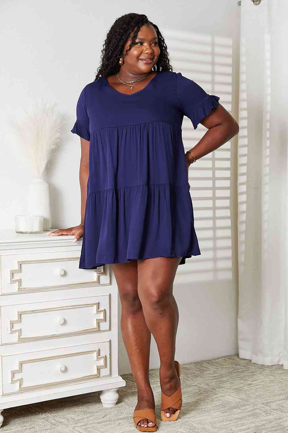  V-Neck Flounce Sleeve Tiered Dress -BazaarBey - www.shopbazaarbey.com