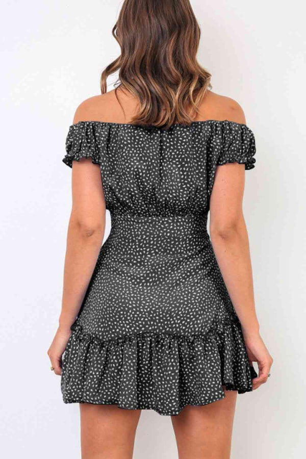 Printed Off-Shoulder Ruffle Hem Dress -BazaarBey - www.shopbazaarbey.com