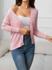 V-Neck Long Sleeve Buttoned Knit Top Trendsi