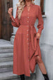 Button Down Notched Neck Dress -BazaarBey - www.shopbazaarbey.com
