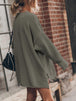 Openwork Round Neck Long Sleeve Slit Sweater Bazaarbey