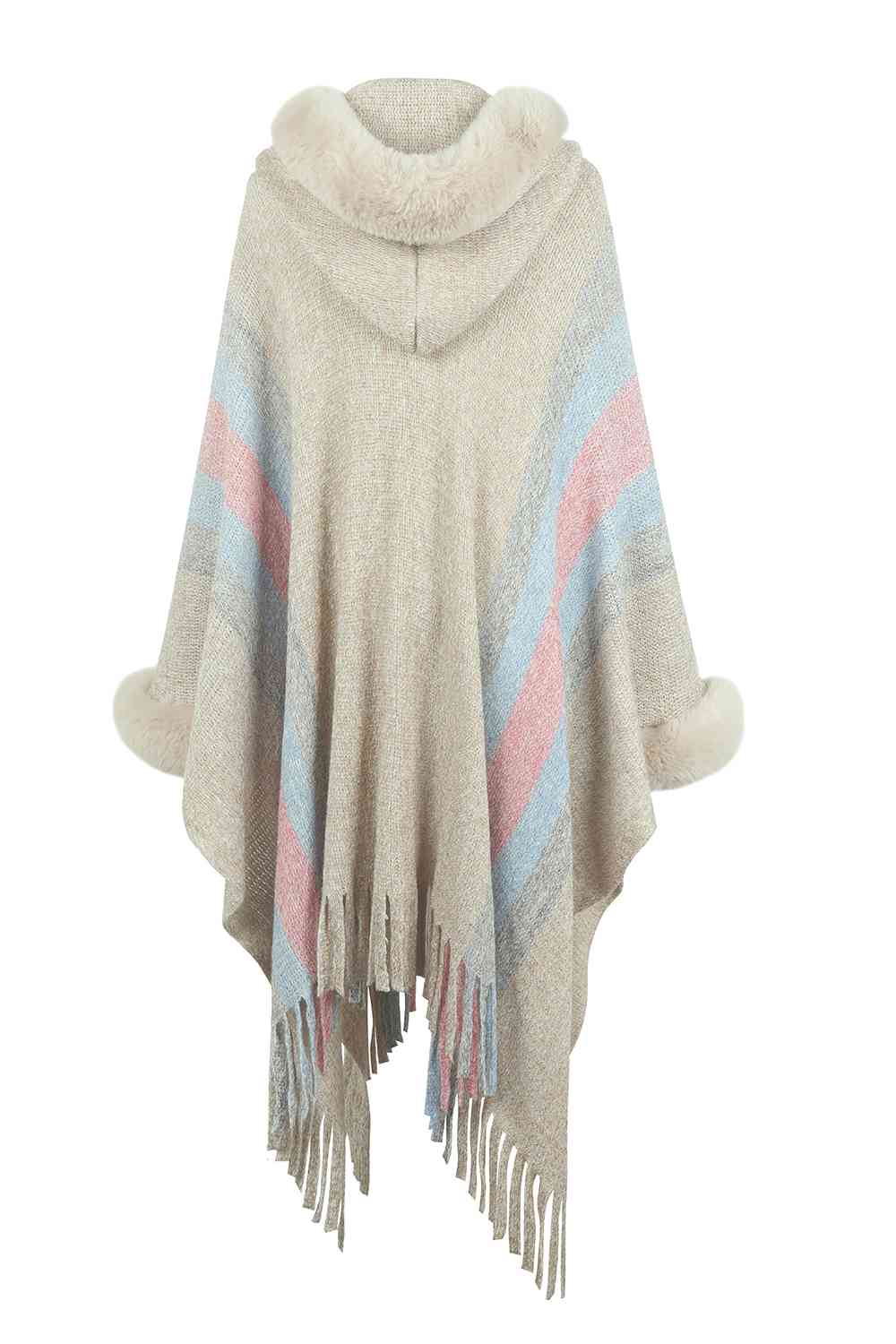 Color Block Fringe Detail Poncho Bazaarbey