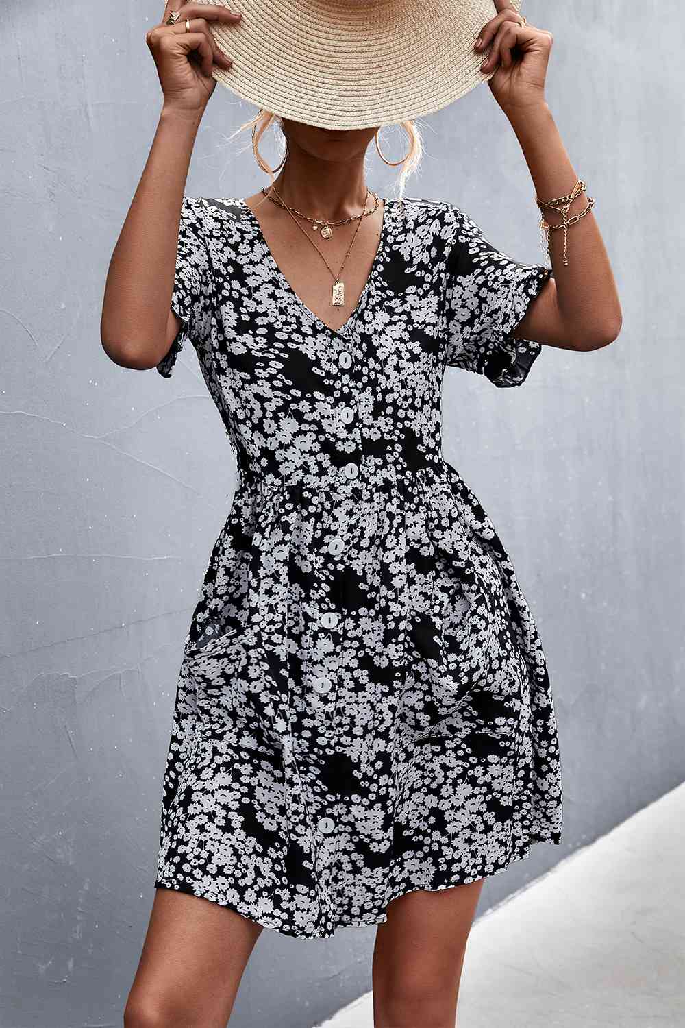 Printed Button down Pocketed Dress -BazaarBey - www.shopbazaarbey.com