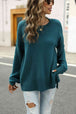 BazaarBey Round Neck Dropped Shoulder Slit Sweater Bazaarbey