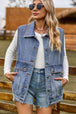 Sleeveless Collared Neck Denim Top with Pockets Bazaarbey