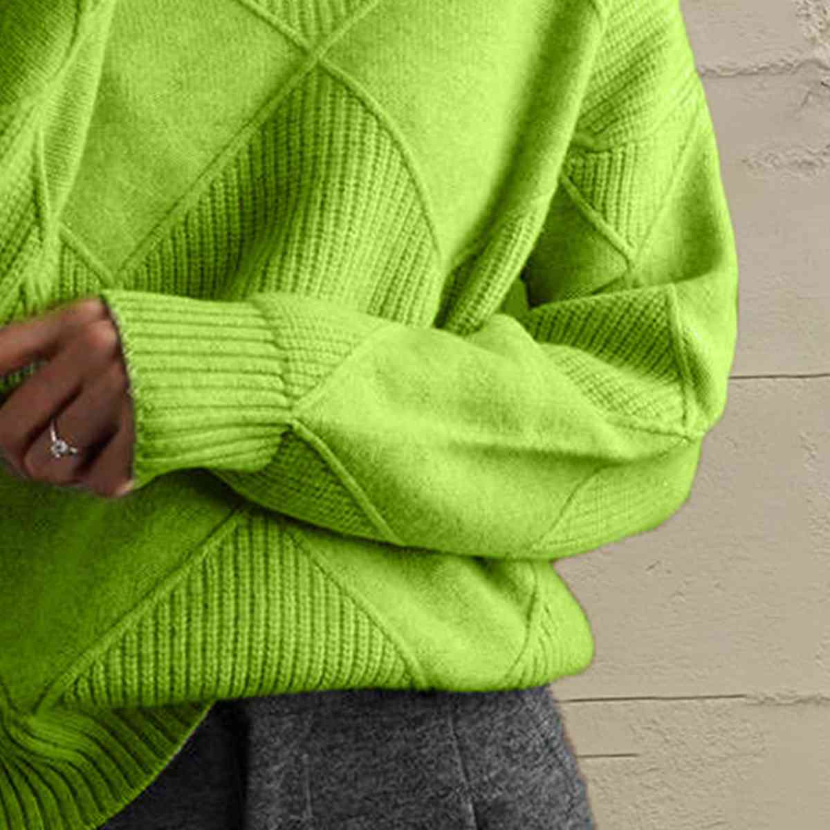 Geometric Turtleneck Long Sleeve Sweater Bazaarbey