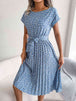 Floral Pleated Belted Dress -BazaarBey - www.shopbazaarbey.com
