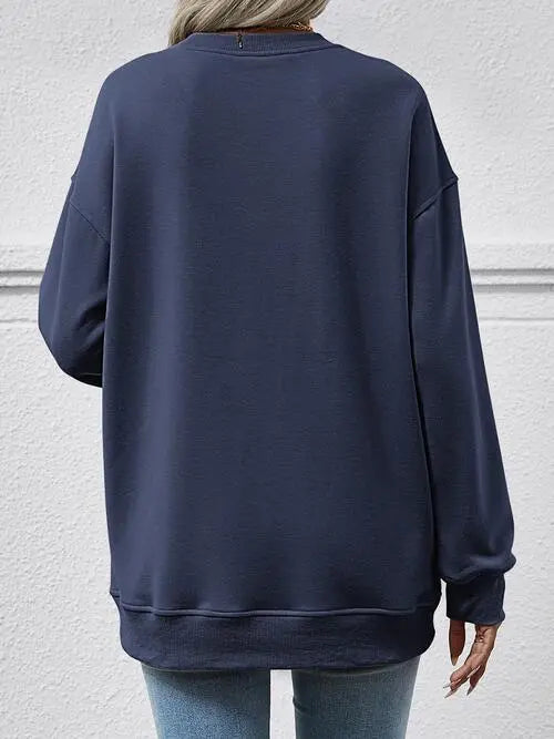 Round Neck Long Sleeve Sweatshirt Trendsi