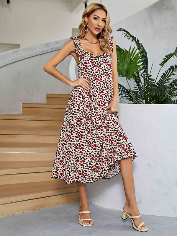 Printed Ruffled Sleeveless Midi Dress -BazaarBey - www.shopbazaarbey.com