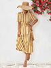 Striped Tie Belt Round Neck Puff Sleeve Dress -BazaarBey - www.shopbazaarbey.com