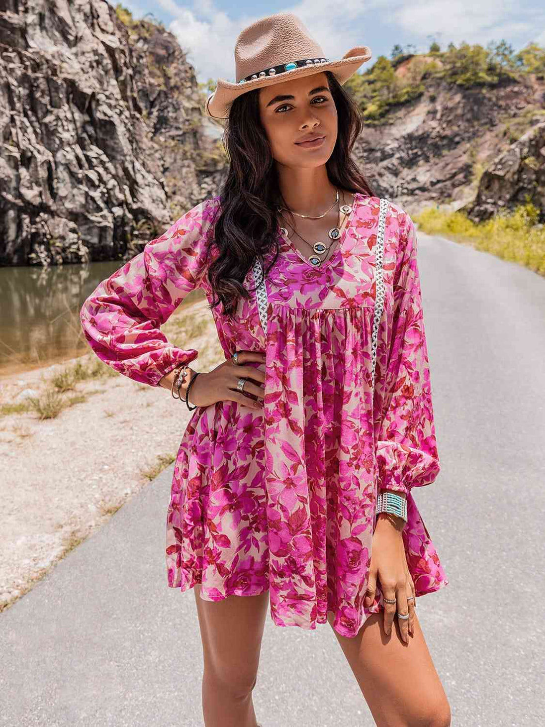 Long Sleeve V-Neck Mini Dress -BazaarBey - www.shopbazaarbey.com