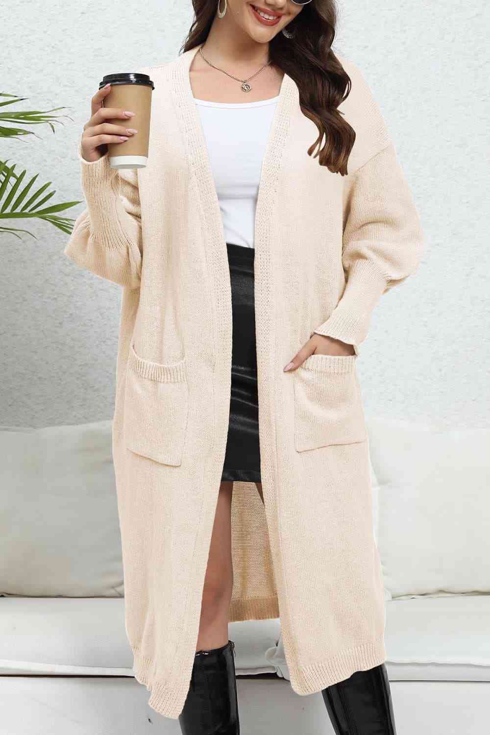 Open Front Dropped Shoulder Cardigan Trendsi