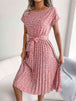  Floral Pleated Belted Dress -BazaarBey - www.shopbazaarbey.com