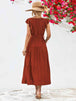 Tie Belt Ruffled Tiered Dress -BazaarBey - www.shopbazaarbey.com