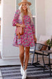 Floral Smocked V-Neck Flounce Sleeve Dress -BazaarBey - www.shopbazaarbey.com