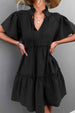 Frill Trim Smocked Tie Neck Dress -BazaarBey - www.shopbazaarbey.com