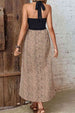 Leopard Two-Tone Halter Neck Split Dress -BazaarBey - www.shopbazaarbey.com