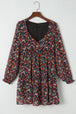Floral Long Sleeve Mini Dress -BazaarBey - www.shopbazaarbey.com