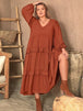 Plus Size Ruffled V-Neck Balloon Sleeve Dress -BazaarBey - www.shopbazaarbey.com