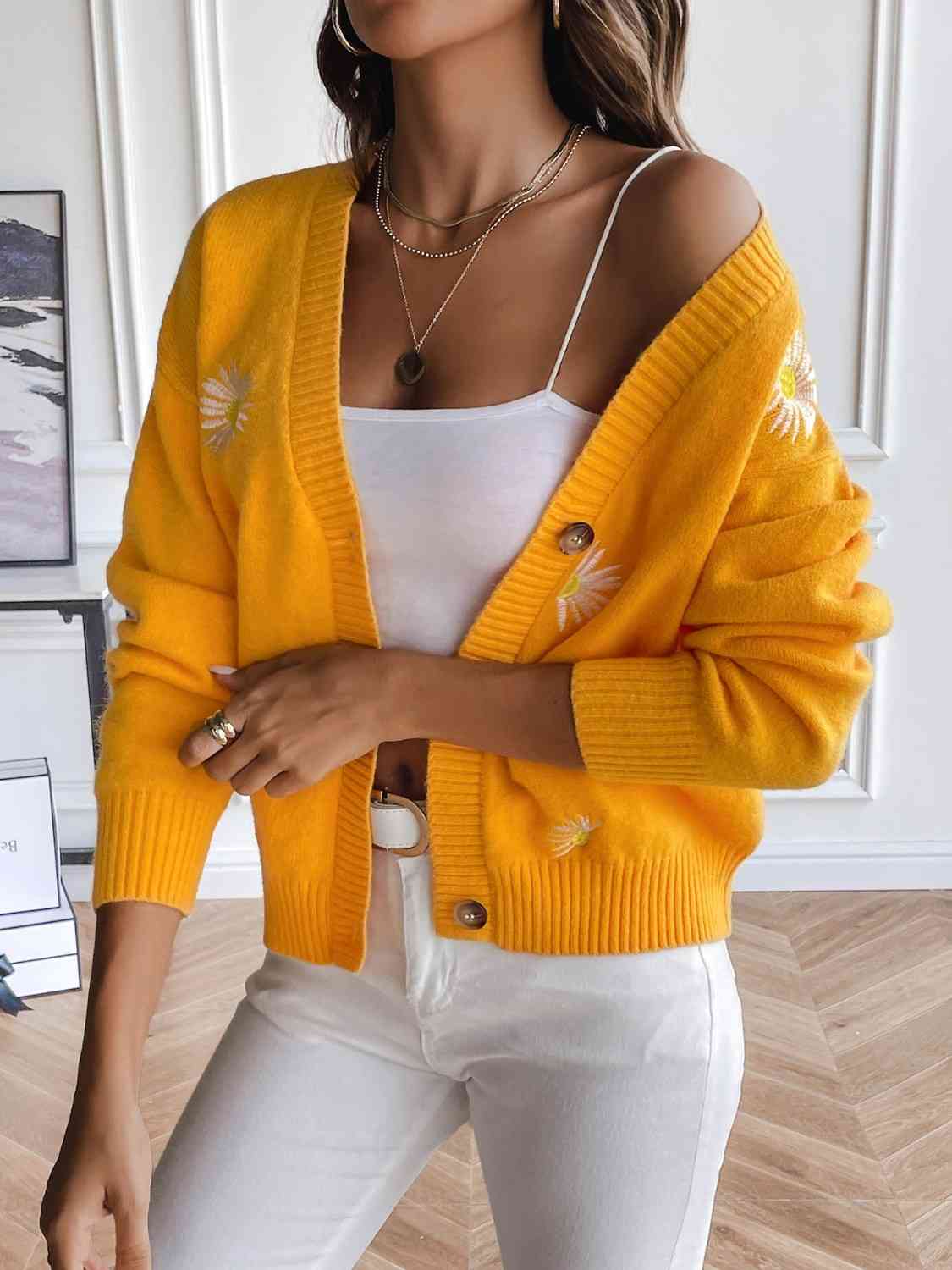 Floral Button Up Cardigan Trendsi