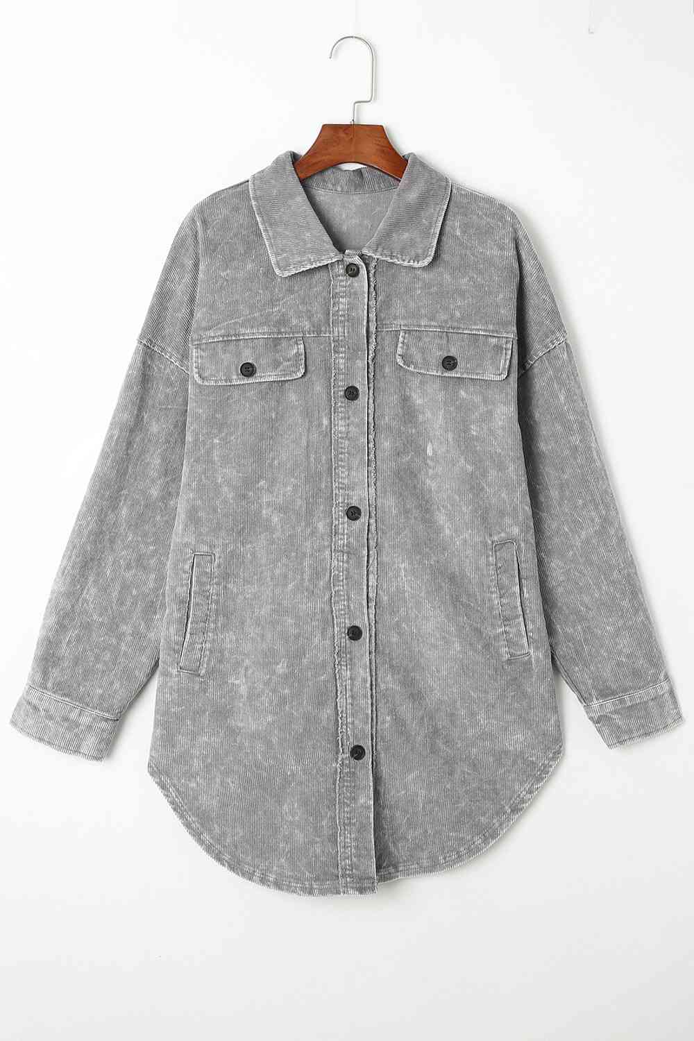 Washed Button Down Dropped Shoulder Jacket Trendsi
