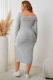 Plus Size Square Neck Long Sleeve Slit Dress -BazaarBey - www.shopbazaarbey.com