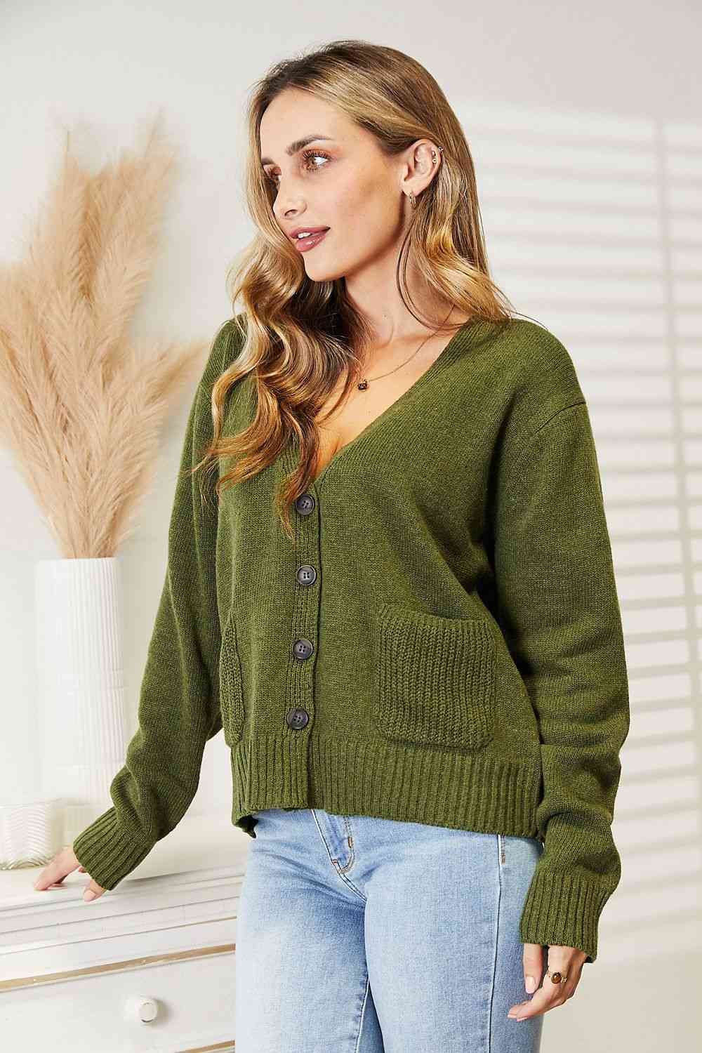   Long Sleeve V Neck Button Down Cardigan Trendsi