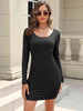 Round Neck Long Sleeve Mini Dress -BazaarBey - www.shopbazaarbey.com