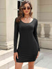 Round Neck Long Sleeve Mini Dress -BazaarBey - www.shopbazaarbey.com