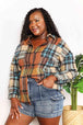  Plaid Curved Hem Shirt Jacket with Breast Pockets Trendsi