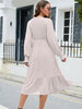  V-Neck Smocked Lantern Sleeve Ruffle Hem Dress -BazaarBey - www.shopbazaarbey.com