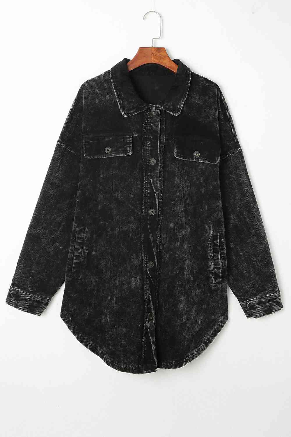 Washed Button Down Dropped Shoulder Jacket Trendsi