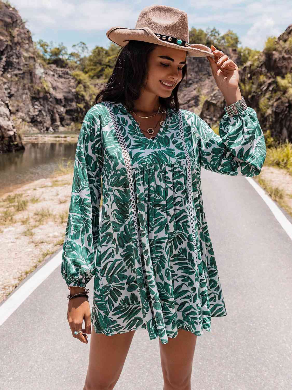 Long Sleeve V-Neck Mini Dress -BazaarBey - www.shopbazaarbey.com