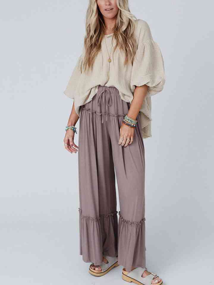 Wide Leg Ruffle Trim Pants Bazaarbey