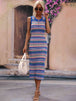 Striped Round Neck Sleeveless Midi Cover Up Dress Bazaarbey