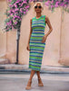 Striped Round Neck Sleeveless Midi Cover Up Dress Bazaarbey