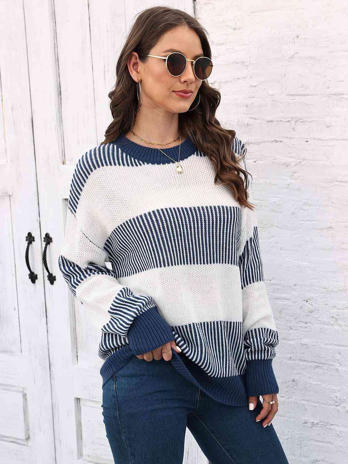 Full Size Round Neck Drop Shoulder Sweater Bazaarbey