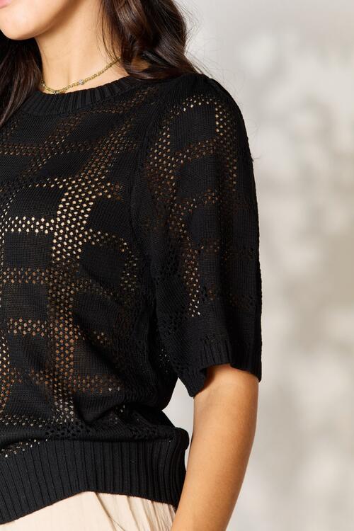  Ribbed Trim Round Neck Knit Top Bazaarbey