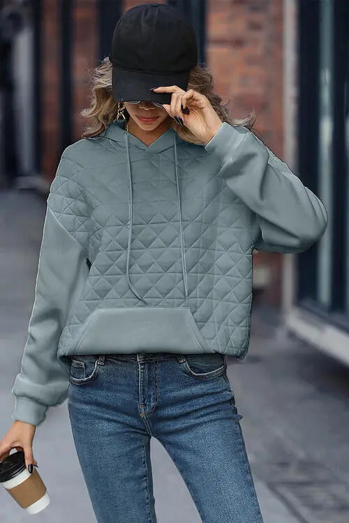 Drawstring Long Sleeve Hoodie with Pocket Bazaarbey